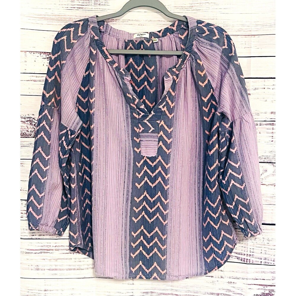 Dylan By True Grit Blue Pink Chevron Boho Peasant Blouse S